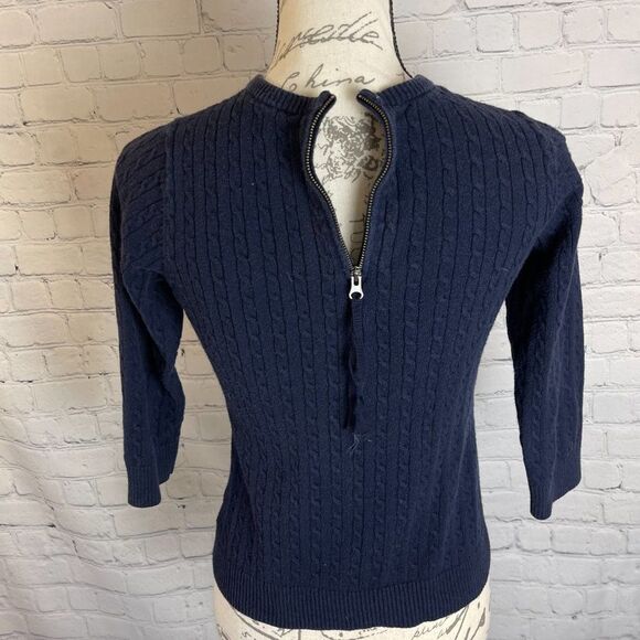The Limited 3/4 Sleeve Navy Ribbed Sweater with Partial Zip Back - Picture 5 of 8